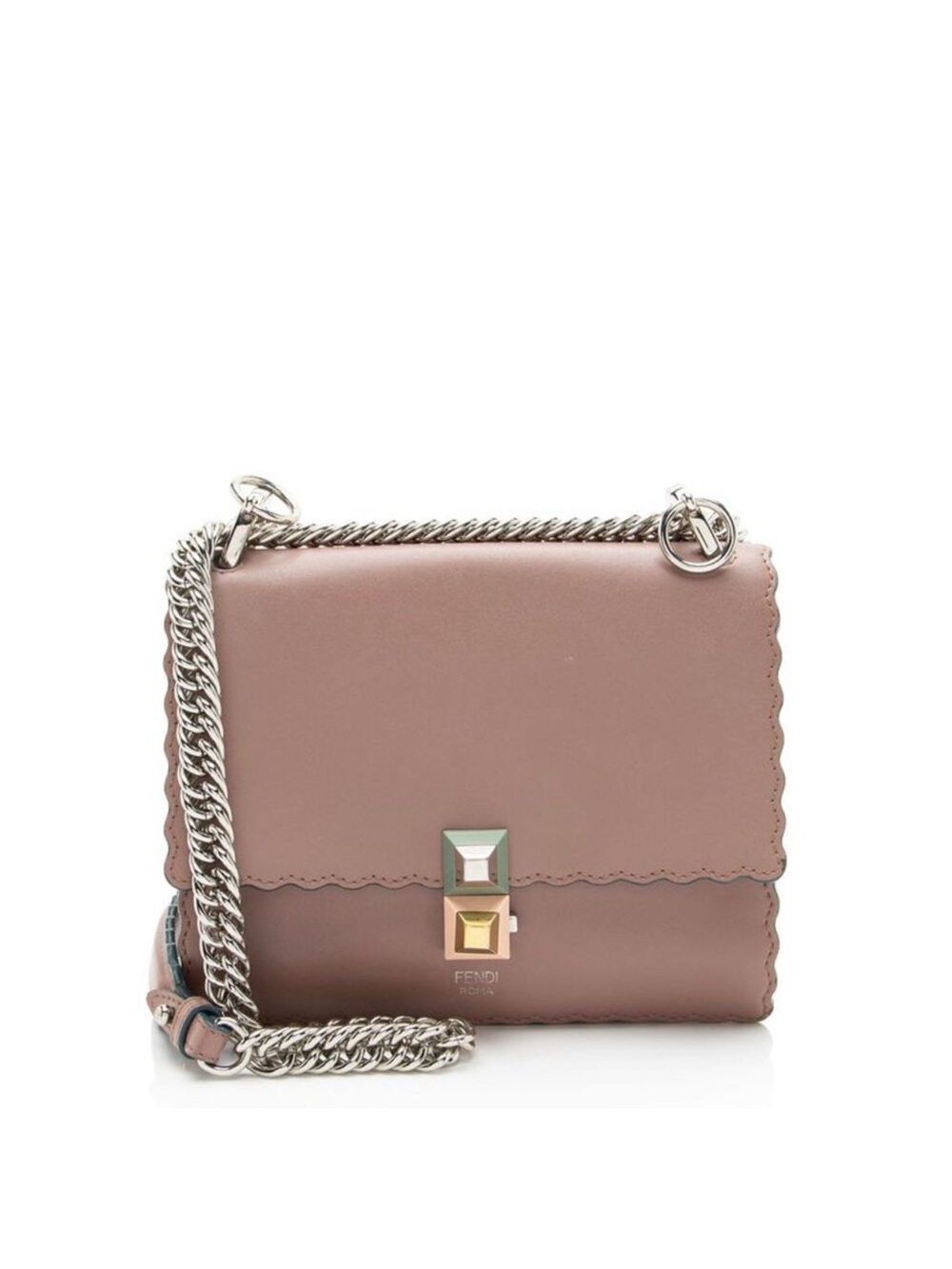 Fendi Mauve/Pink Leather Kan I  Shoulder crossbody Bag with Silver Chain